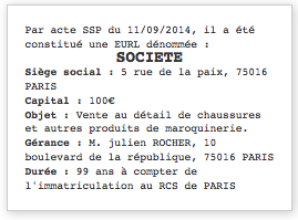 annonce légale création EURL